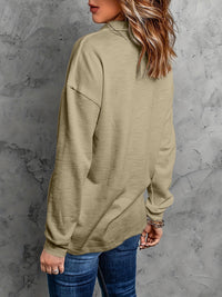 Half Button Collared Neck Drop Shoulder Top