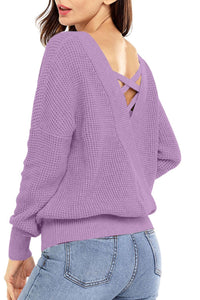 Crisscross Back Boat Neck Sweater In Multi Colors