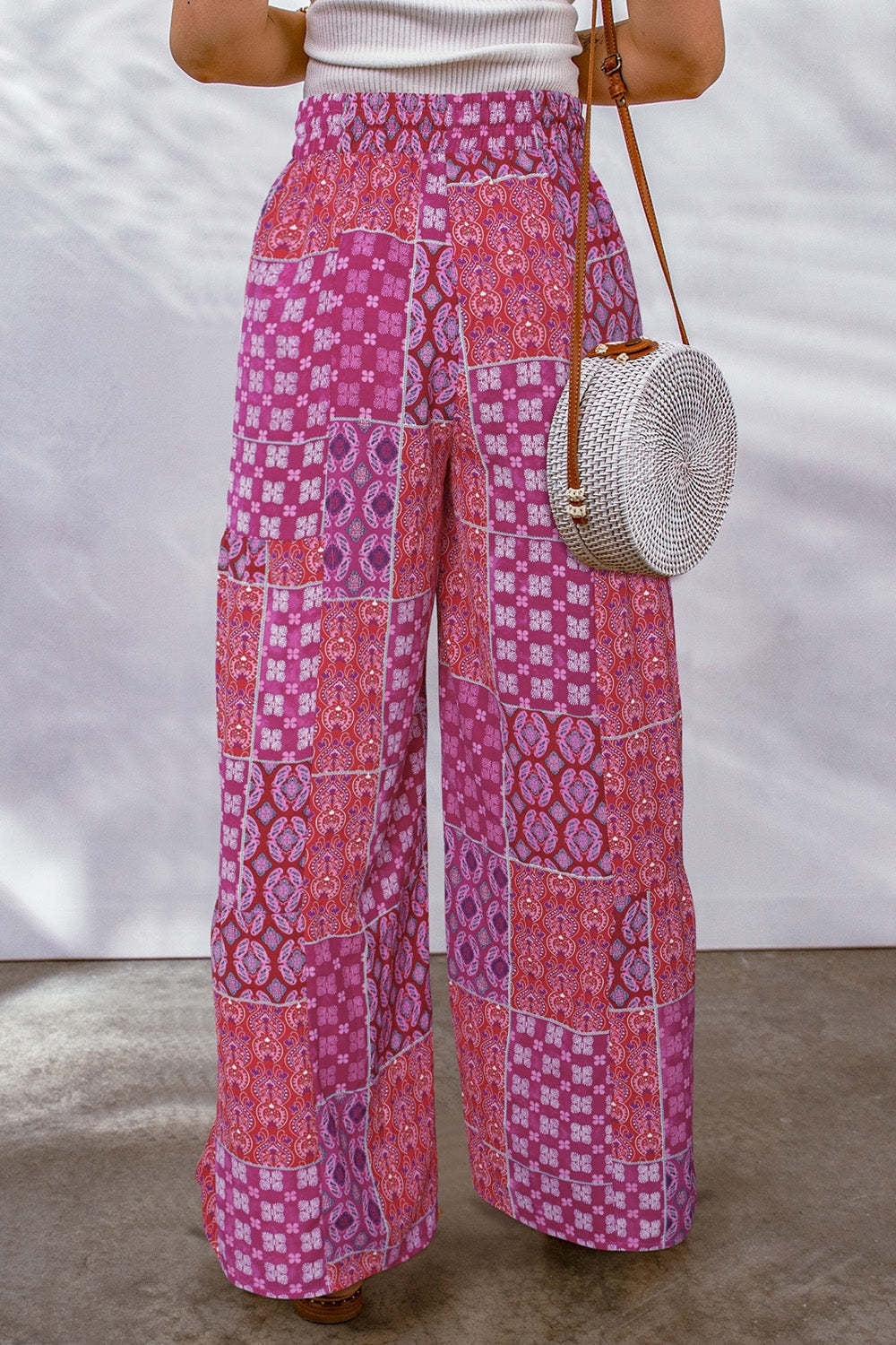 Gabriella Drawstring Wide Leg Pants In Multi Prints