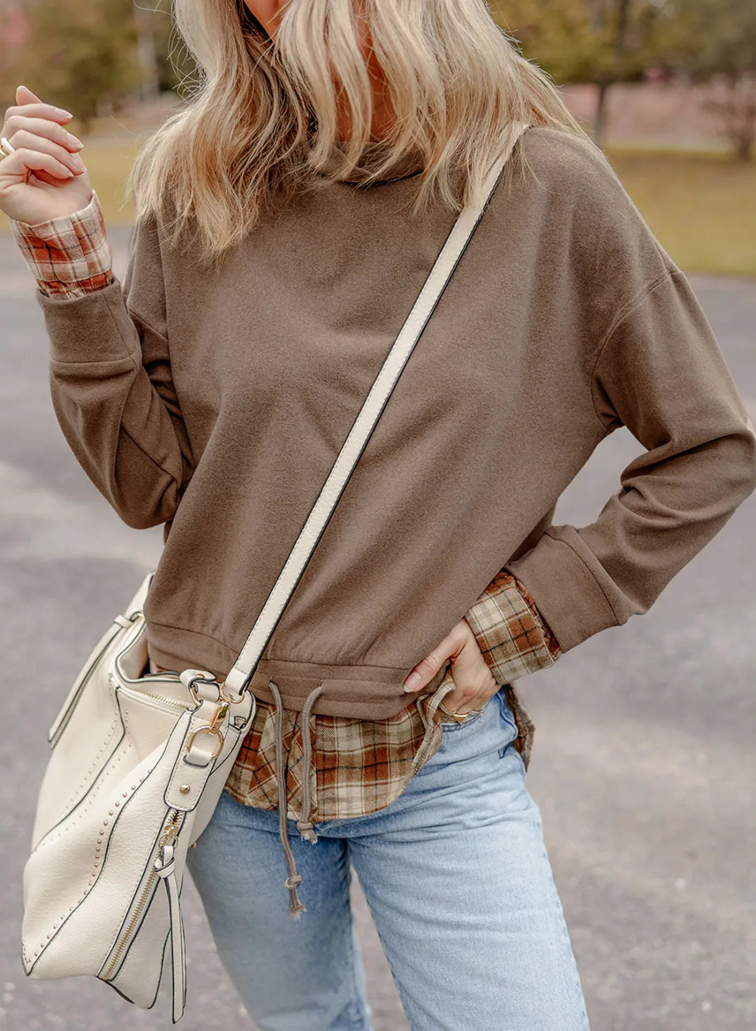 Hadley Drawstring Plaid Turtleneck Top