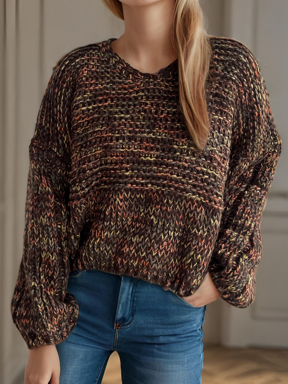 Josie Dropped Shoulder Sweater In Multi Colors