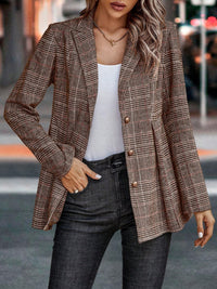 Plaid Button Up Lapel Collar Blazer In Multi Colors