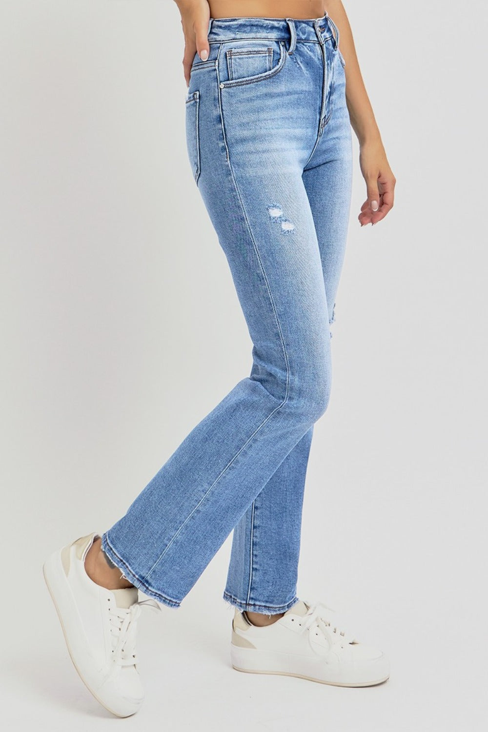 Lia Distressed High-Rise Ankle Straight Jeans