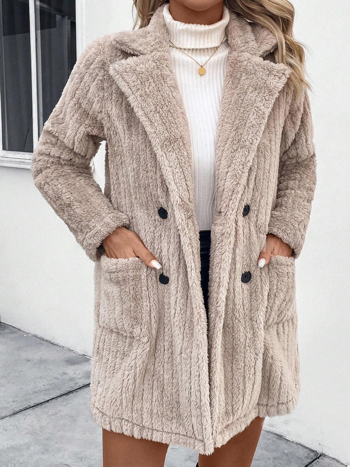 Zola Fuzzy Button Up Coat with Pockets