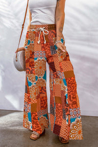 Gabriella Drawstring Wide Leg Pants In Multi Prints