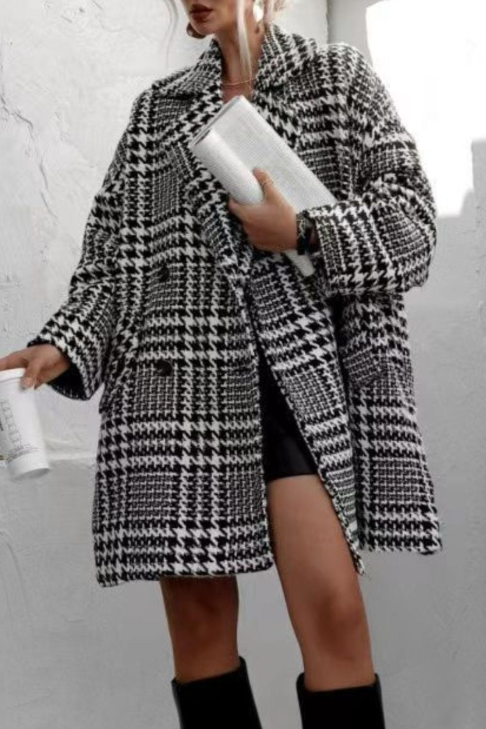 Madeline Houndstooth Coat With Pockets In Multi Colors