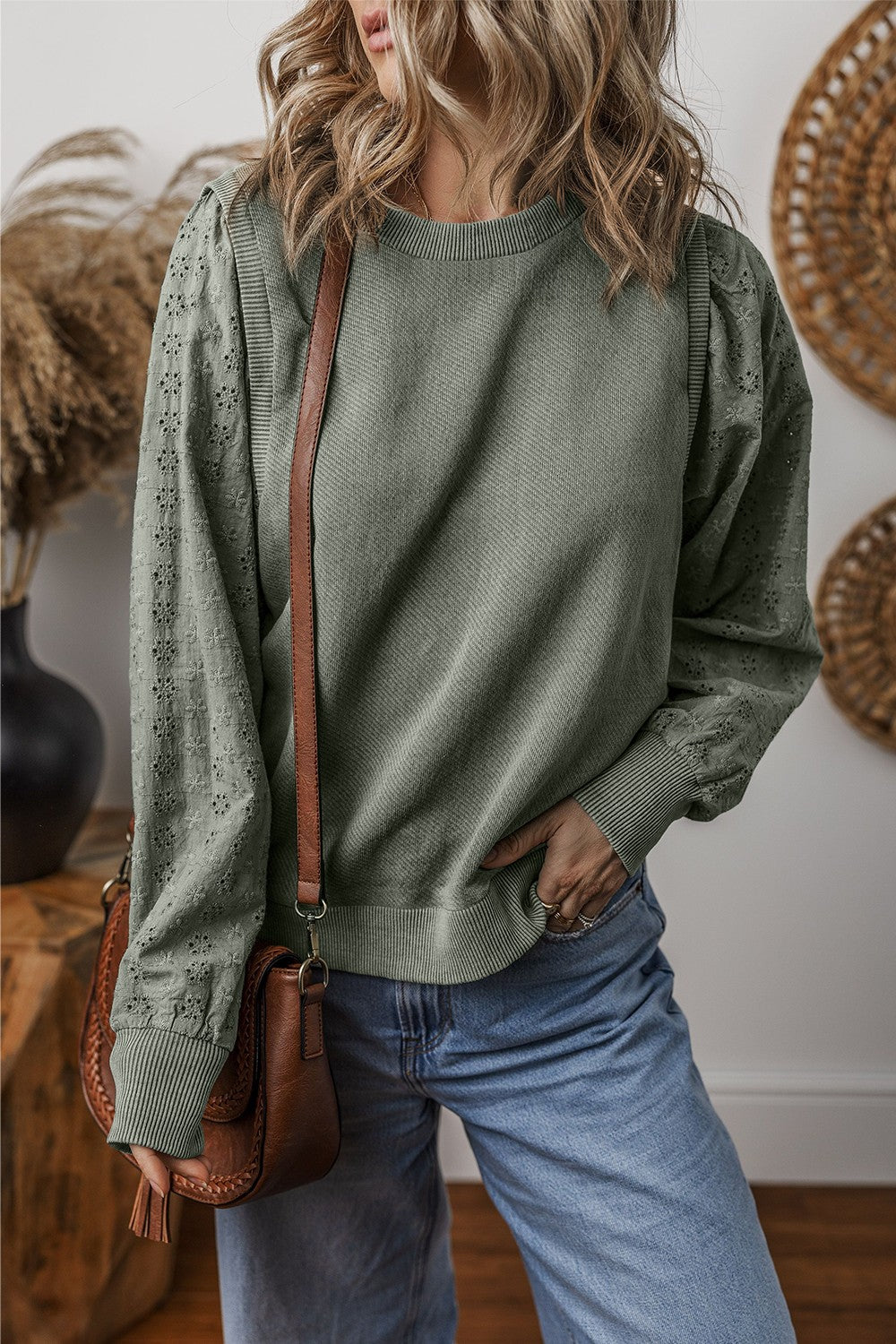 Alaiya Eyelet Long Sleeve Sweatshirt