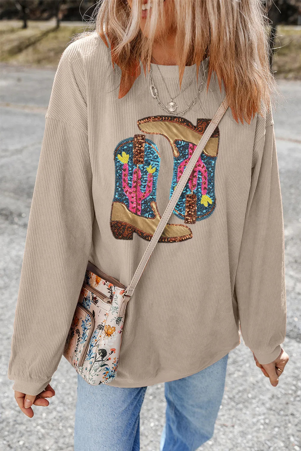 Sequin Boots Sweatshirt