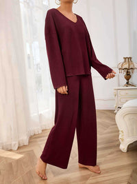 Aubree V-Neck Top and Wide Leg Pants Set