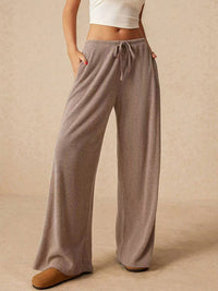 Ribbed Drawstring Wide Leg Pants In Multi Colors