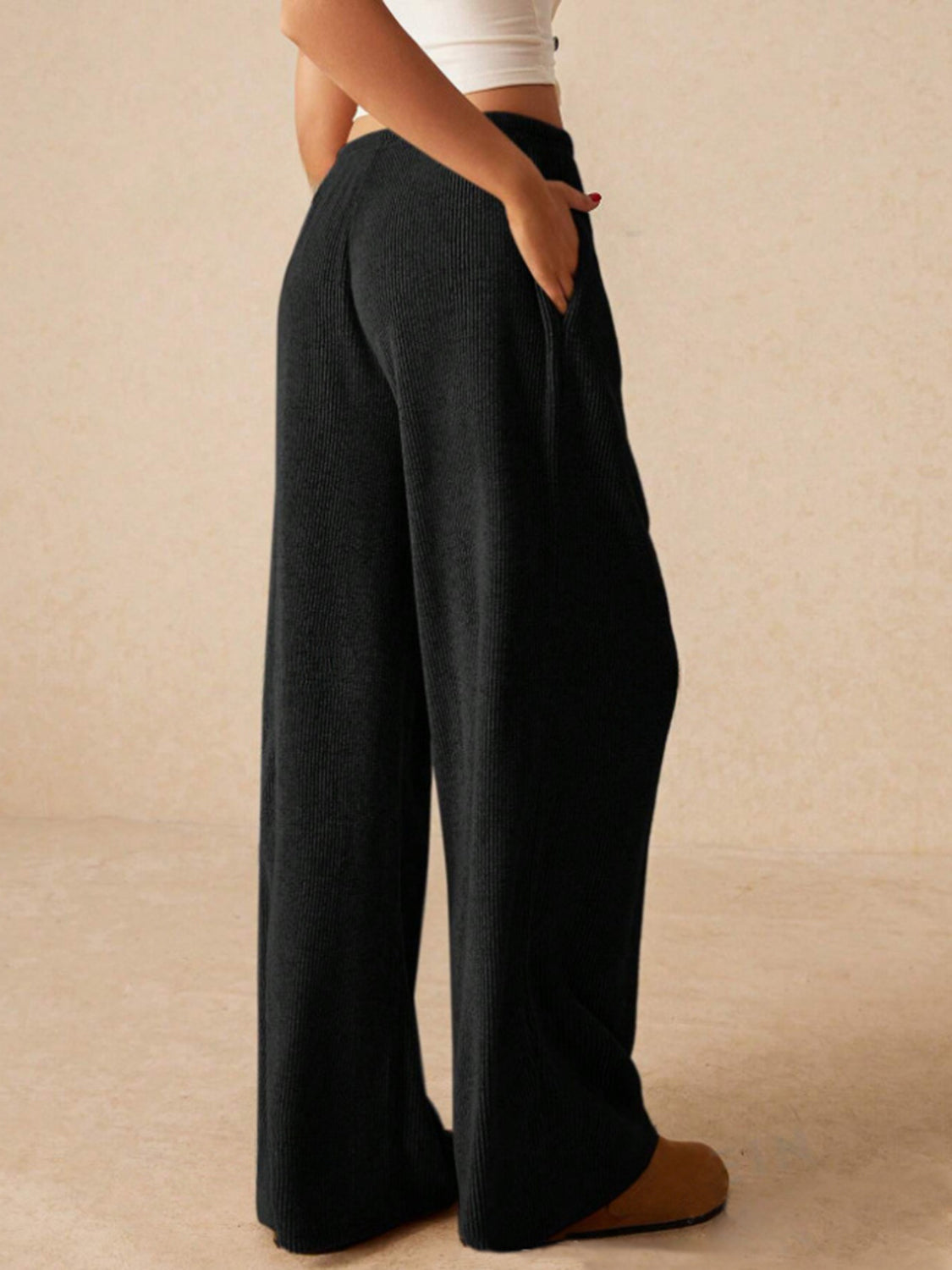 Ribbed Drawstring Wide Leg Pants In Multi Colors