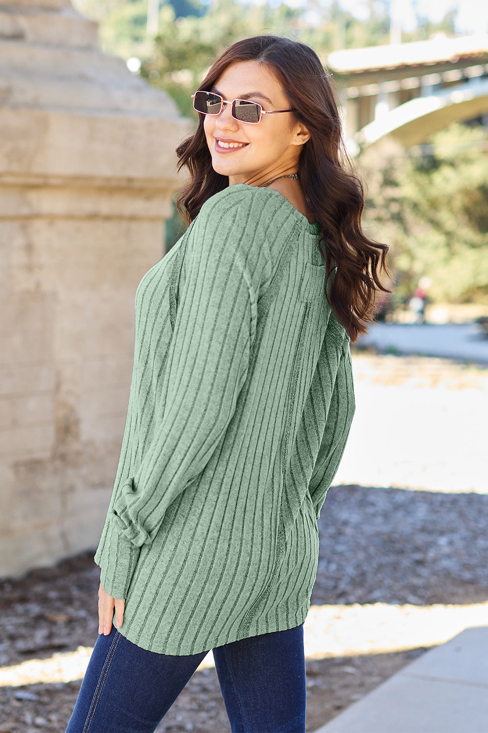 Ribbed Round Neck Knit Top In Multi Colors