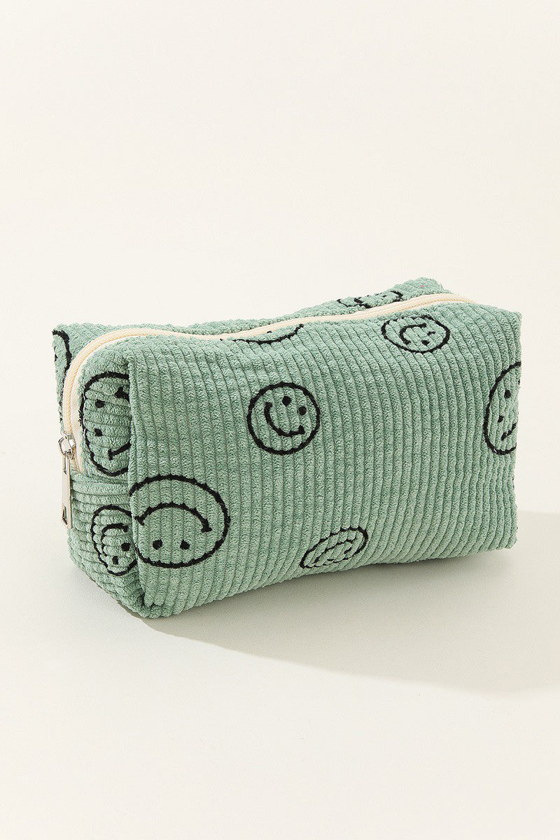 Smiley Face Corduroy Cosmetic Pouch