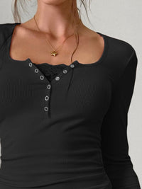 Square Neck Half Snap Top In Three Colors