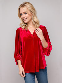 V-Neck Three-Quarter Sleeve Blouse In Multi Colors