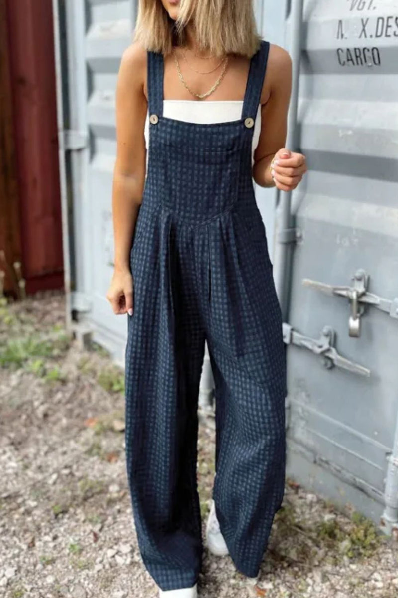 Charlie Plaid Wide Strap Wide Leg Overalls