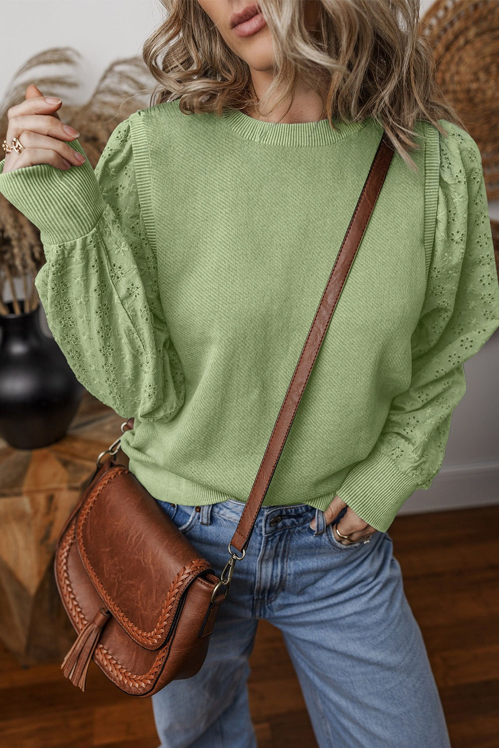 Alaiya Eyelet Long Sleeve Sweatshirt