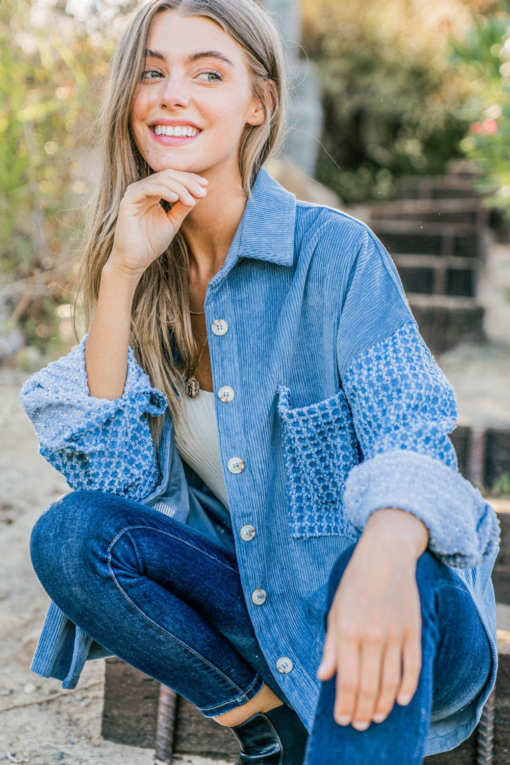 Faith Button Down Corduroy Contrast Texture Shacket