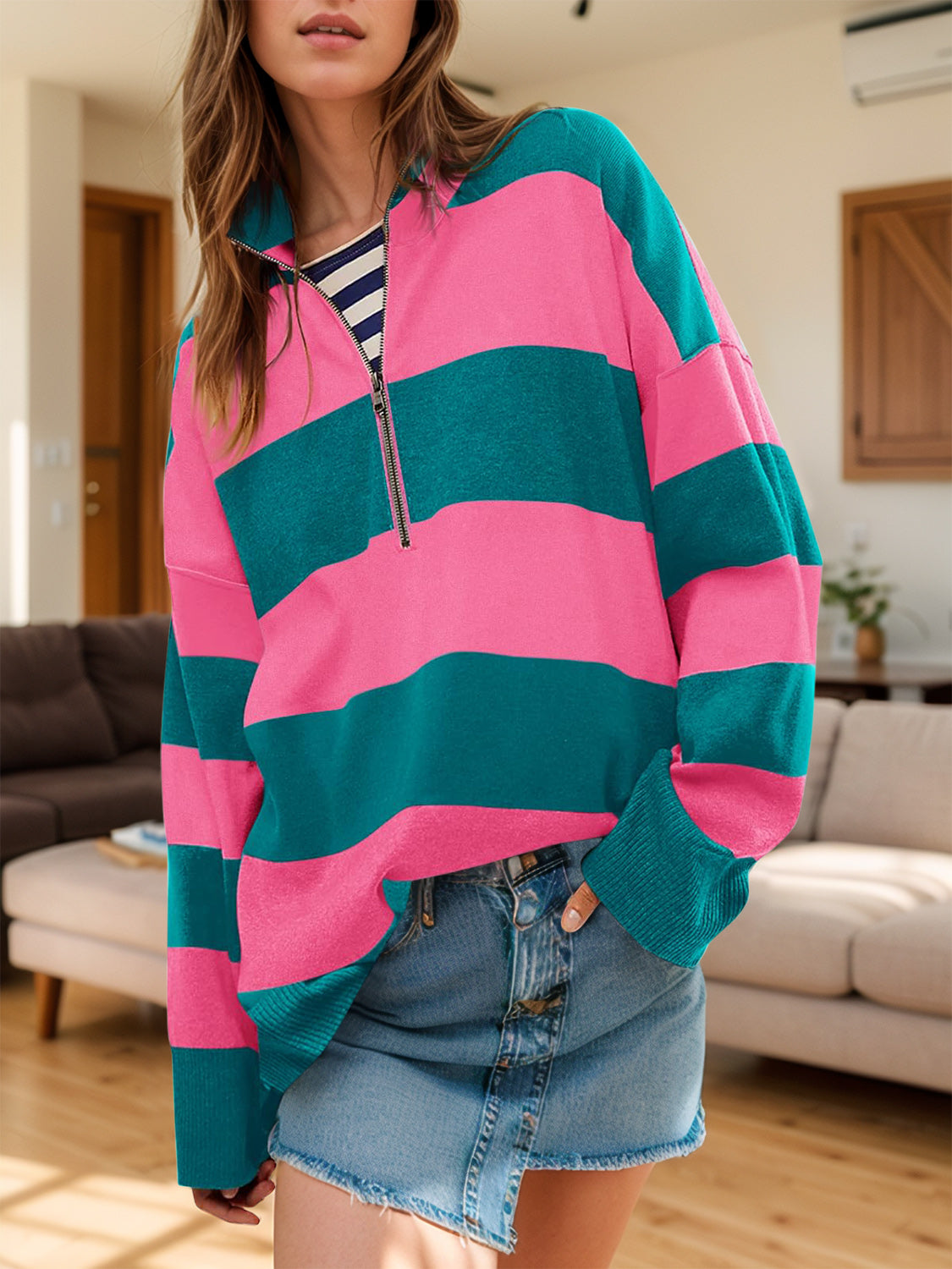 Wren Color Block Half Zip Sweater In Multi Colors