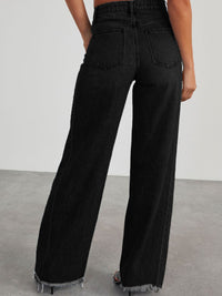 Wren Raw Hem Wide Leg Jeans with Pockets