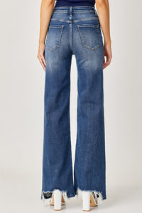 Oaklynn High Rise Frayed Hem Wide Leg Jeans