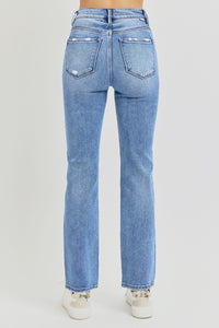 Lia Distressed High-Rise Ankle Straight Jeans