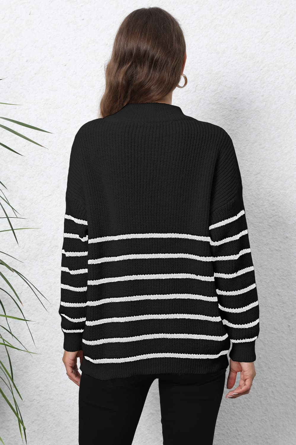 Mock Neck Long Sleeve Zip-Up Sweater In Multi Colors