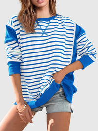 Clara Slit Exposed Seam Striped Sweatshirt In Multi Colors