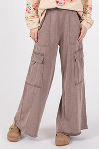 Ava Charcoal Knit Terry Mineral Wash Wide Leg Pants