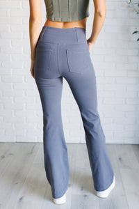 Building Habits Twill Flared Crossover Waist Pant in Titanium