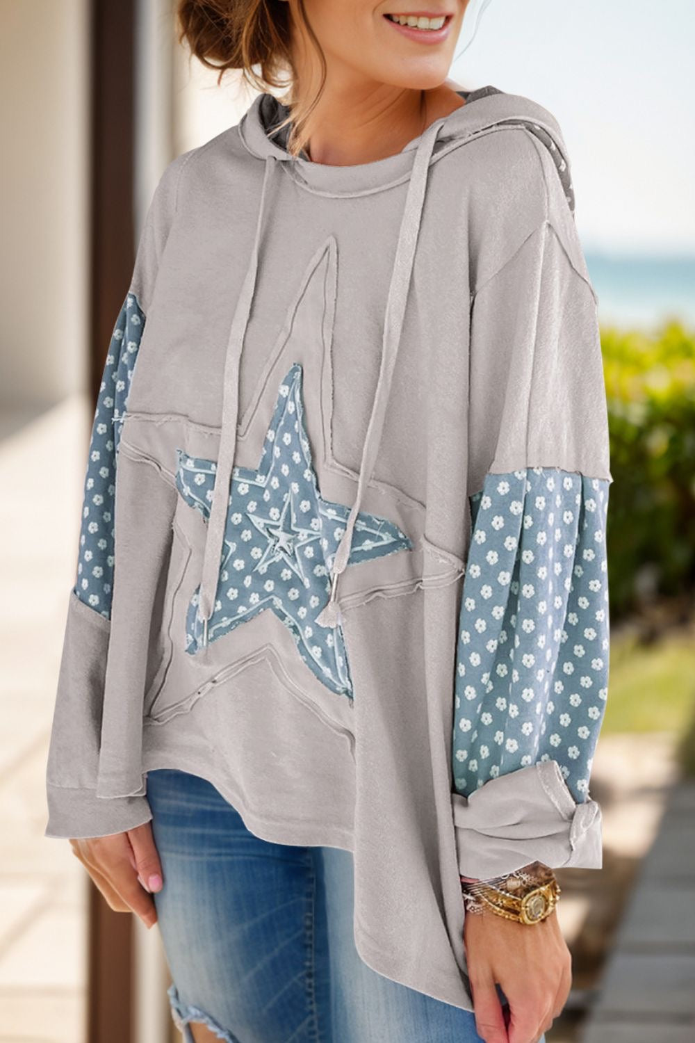 Amara Drawstring Star Hoodie  In Multi Colors