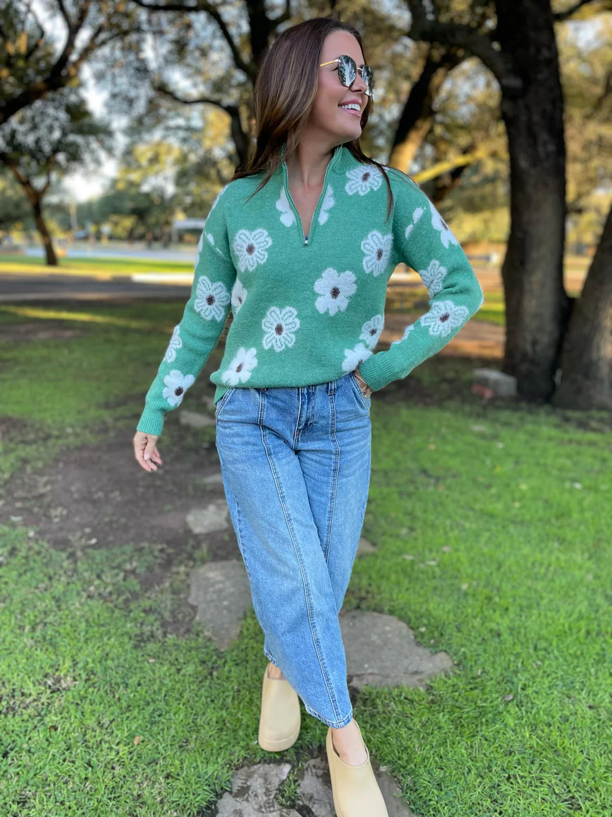 Flower Power Half Zip Sweater In Multi Colors