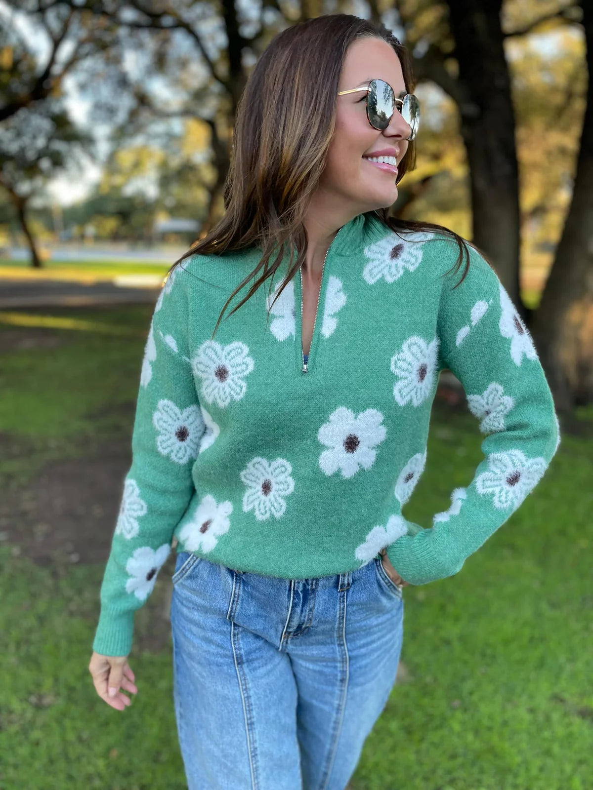 Flower Power Half Zip Sweater In Multi Colors