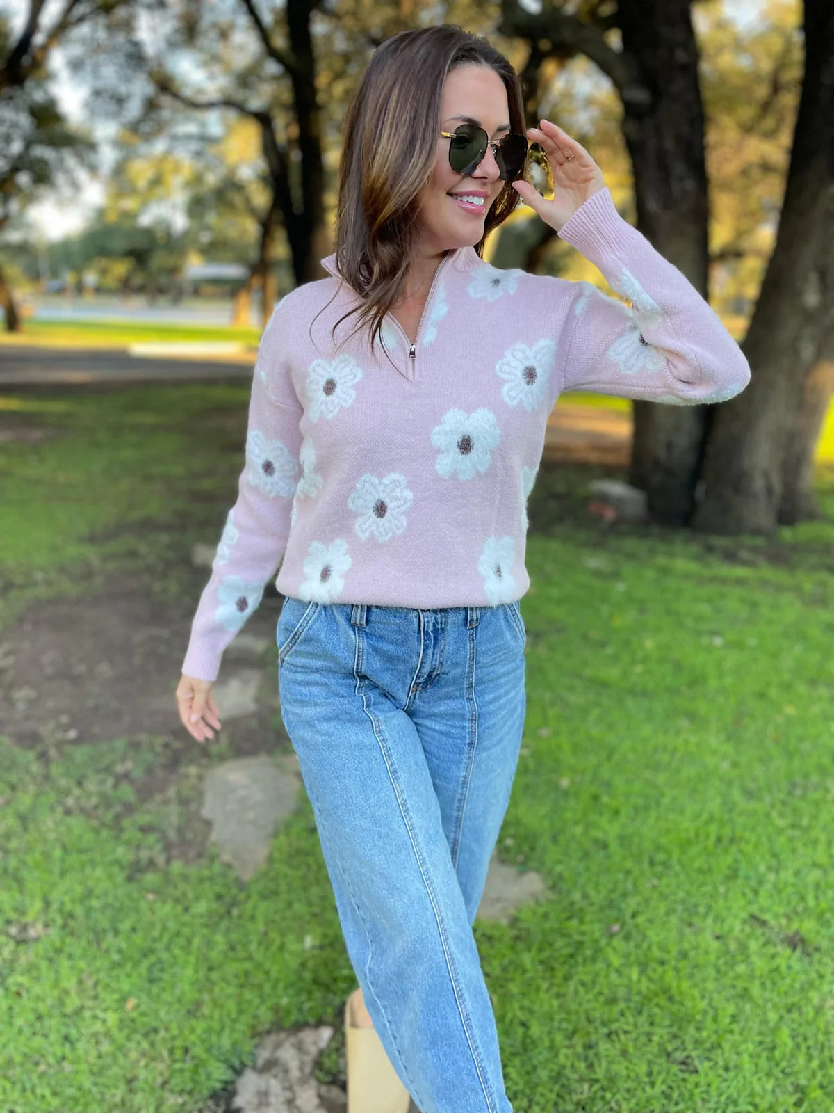 Flower Power Half Zip Sweater In Multi Colors