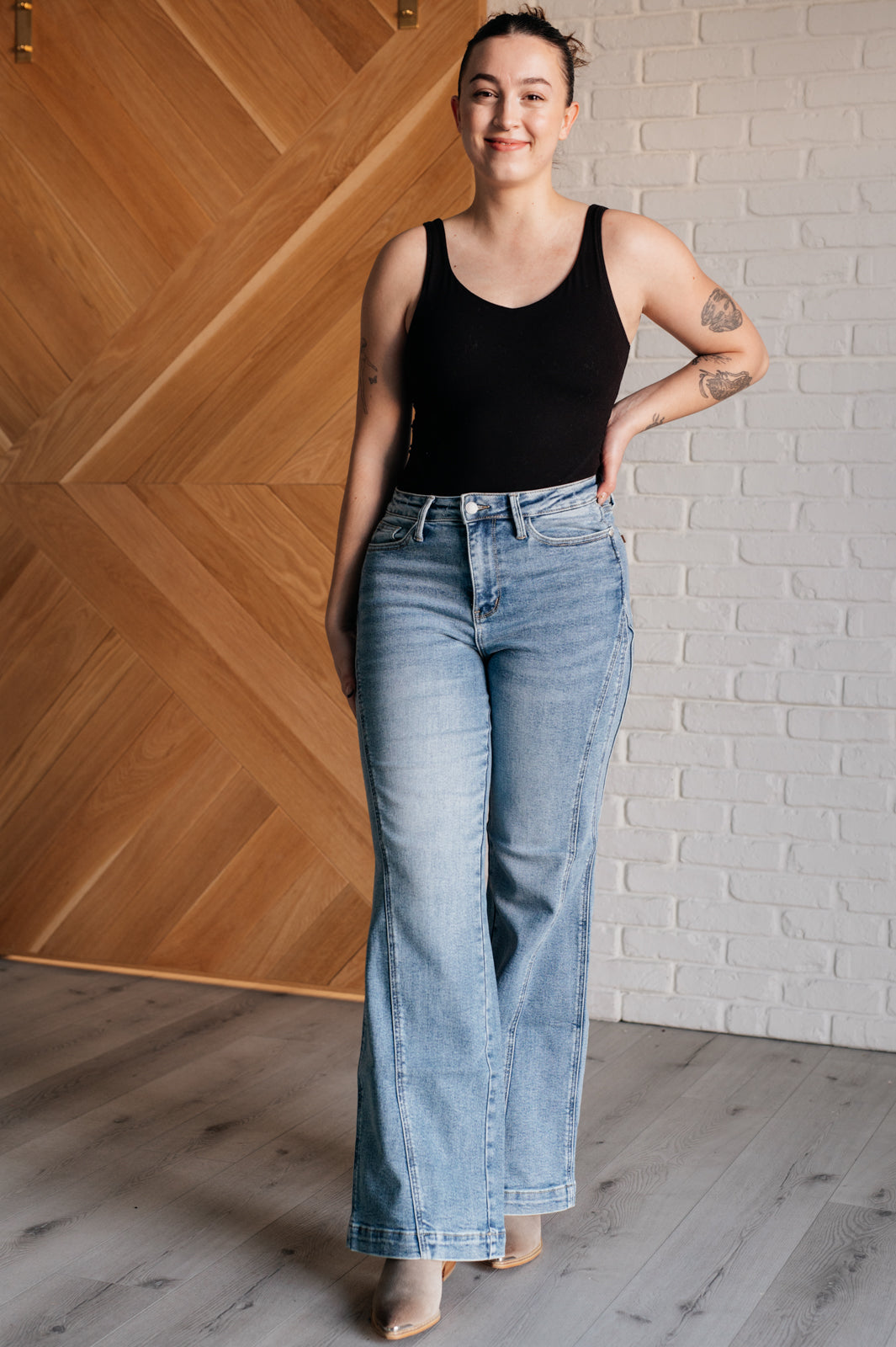 Melia High Rise Side Seam Detail Wide Leg Jeans