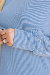 When the Sun Goes Down Mineral Wash Ribbed Knit Top in Vintage Denim