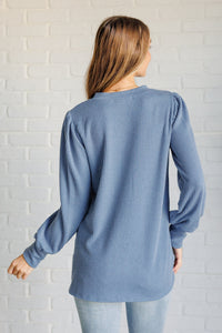 When the Sun Goes Down Mineral Wash Ribbed Knit Top in Vintage Denim