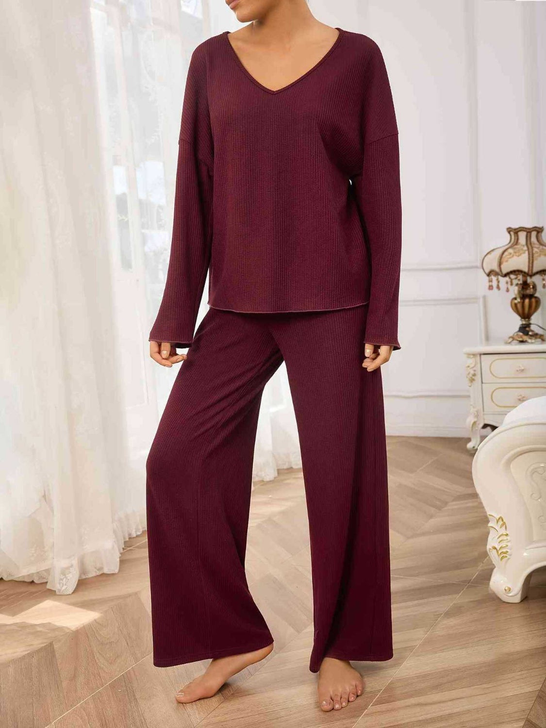 Aubree V-Neck Top and Wide Leg Pants Set