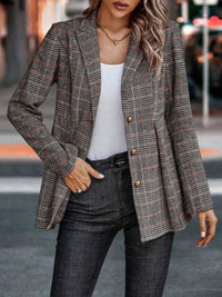 Plaid Button Up Lapel Collar Blazer In Multi Colors