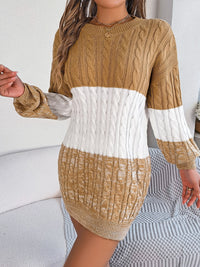 Abigail Cable-Knit Round Neck Color Block Sweater Dress In Multi Colors