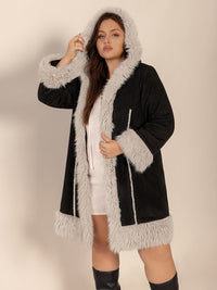 Rylee Plus Size Fuzzy Trim Hooded Coat