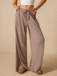 Ribbed Drawstring Wide Leg Pants In Multi Colors