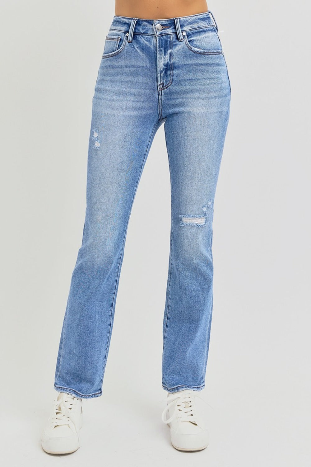 Lia Distressed High-Rise Ankle Straight Jeans