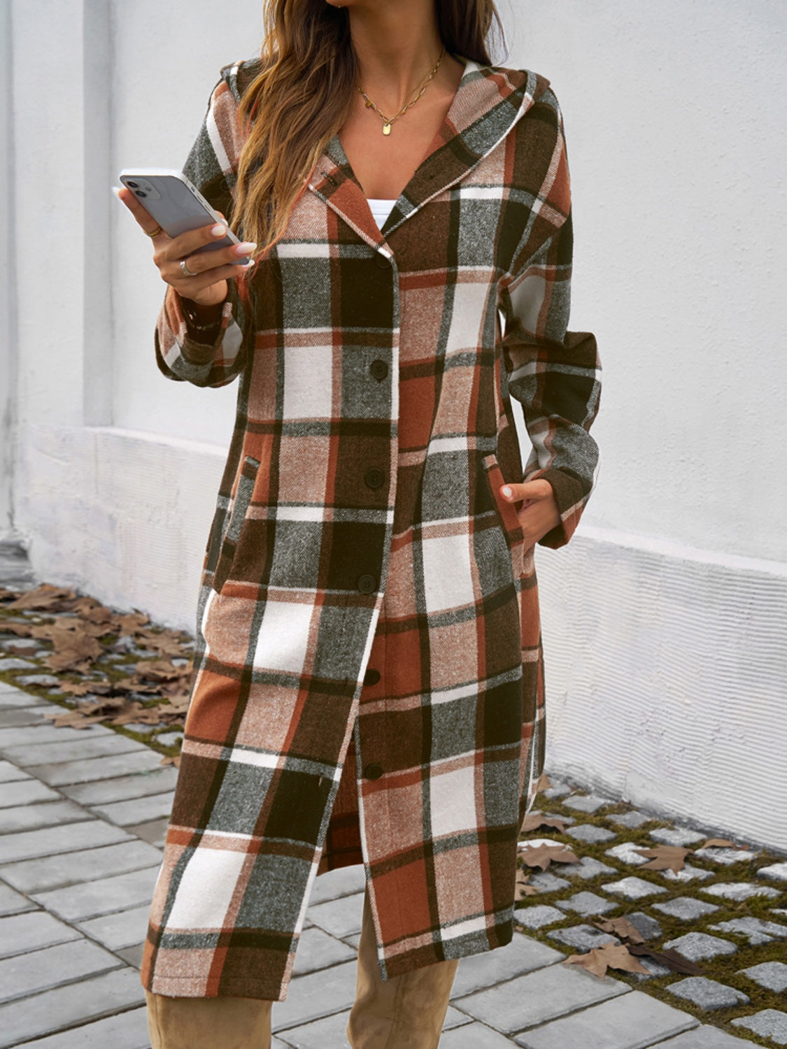 Morgan Plaid Hooded Coat In Multi Colors