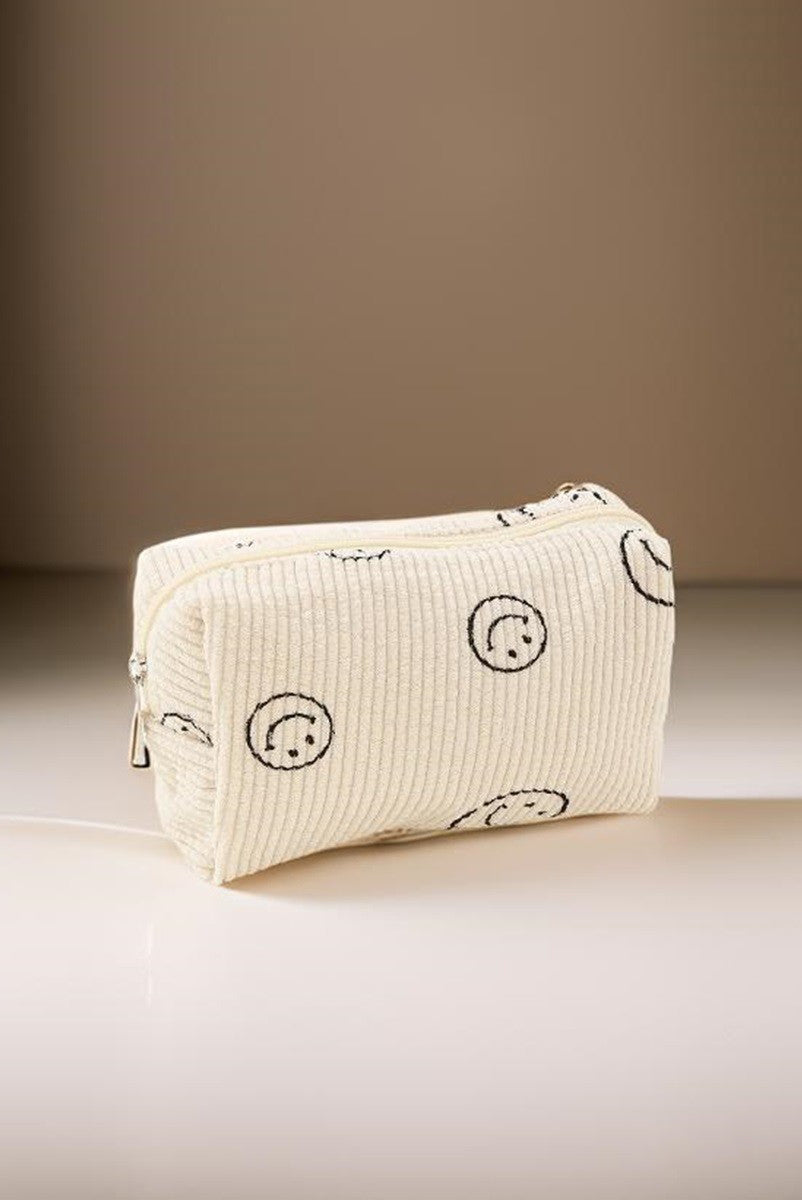 Smiley Face Corduroy Cosmetic Pouch