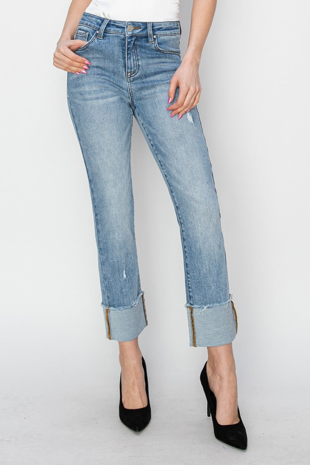 Risen Sloane High Rise Cuffed Slim Straight Jeans