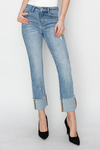 Risen Sloane High Rise Cuffed Slim Straight Jeans