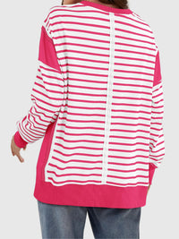 Clara Slit Exposed Seam Striped Sweatshirt In Multi Colors