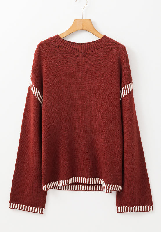 Sienna Striped Detail Round Neck Dropped Shoulder Sweater