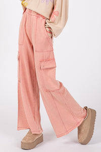 Ava Rose Knit Terry Mineral Wash Wide Leg Pants